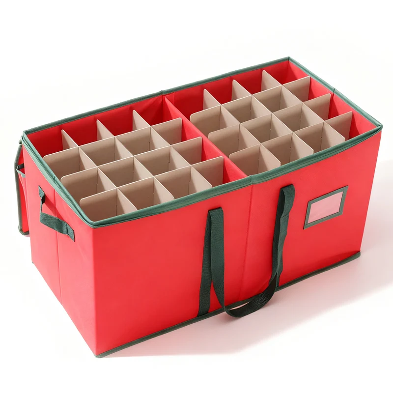 Salcar Rote Aufbewahrungsbox für 128 Weihnachtskugeln – Faltbare Christbaumkugel-Box 64,8×32,3×34,2 cm mit 128 Fächern, Tragegriffen & Doppelreißverschluss