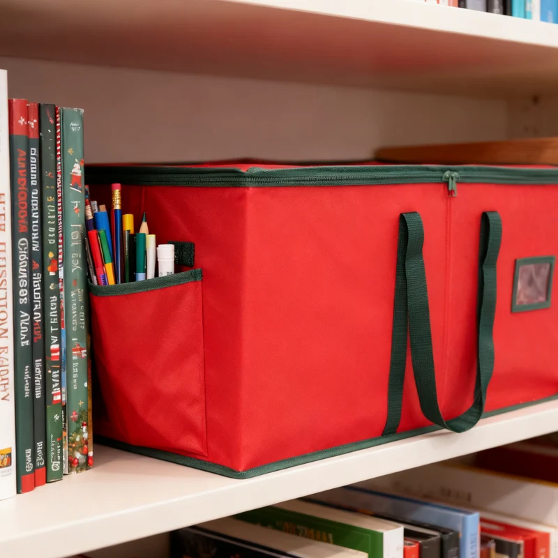 Salcar Rote Aufbewahrungsbox für 128 Weihnachtskugeln – Faltbare Christbaumkugel-Box 64,8×32,3×34,2 cm mit 128 Fächern, Tragegriffen & Doppelreißverschluss