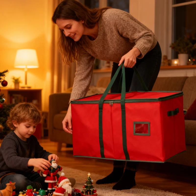 Salcar Rote Aufbewahrungsbox für 128 Weihnachtskugeln – Faltbare Christbaumkugel-Box 64,8×32,3×34,2 cm mit 128 Fächern, Tragegriffen & Doppelreißverschluss