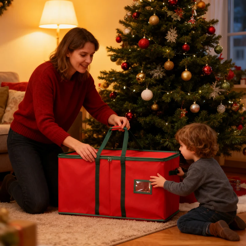 Salcar Rote Aufbewahrungsbox für 128 Weihnachtskugeln – Faltbare Christbaumkugel-Box 64,8×32,3×34,2 cm mit 128 Fächern, Tragegriffen & Doppelreißverschluss