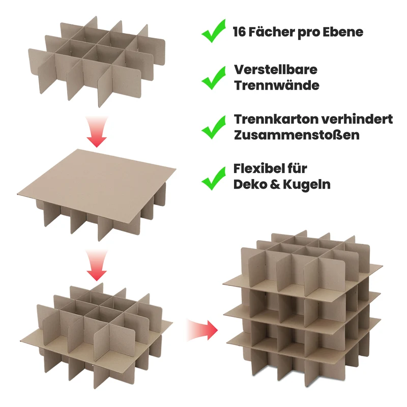 Salcar Rote Aufbewahrungsbox für 128 Weihnachtskugeln – Faltbare Christbaumkugel-Box 64,8×32,3×34,2 cm mit 128 Fächern, Tragegriffen & Doppelreißverschluss