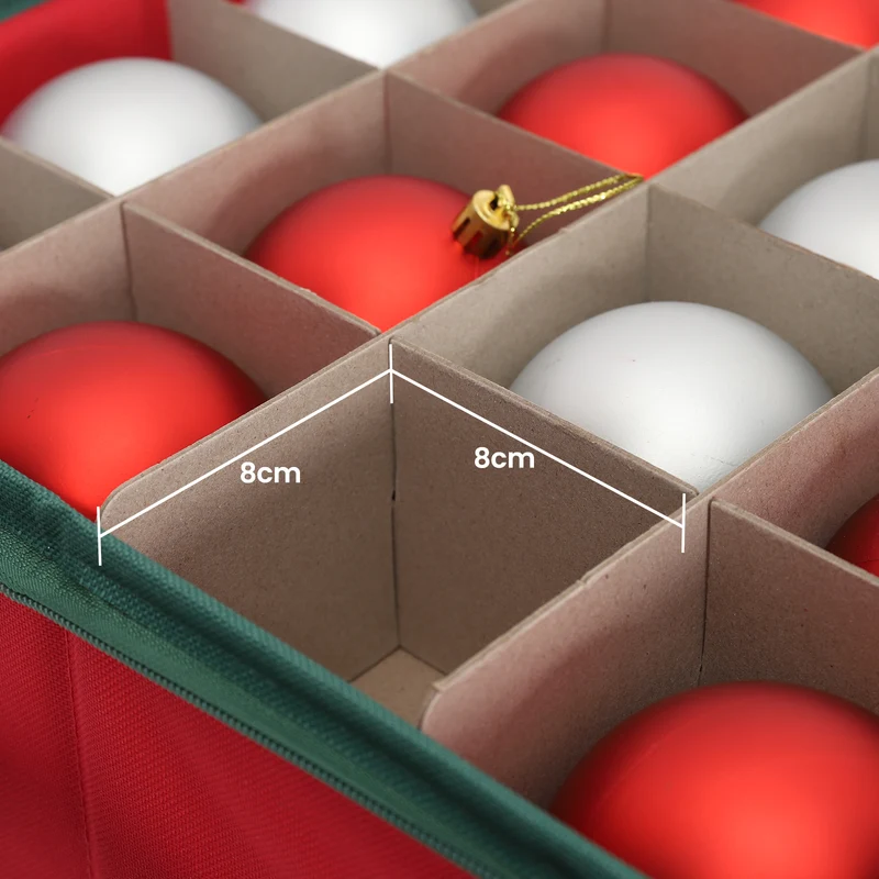 Salcar Rote Aufbewahrungsbox für 128 Weihnachtskugeln – Faltbare Christbaumkugel-Box 64,8×32,3×34,2 cm mit 128 Fächern, Tragegriffen & Doppelreißverschluss