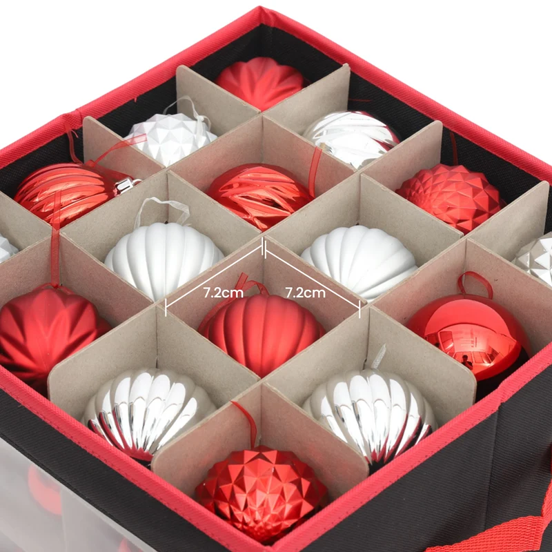Salcar Aufbewahrungsbox Schwarz für 64 Weihnachtskugeln – Faltbare Weihnachtsdeko-Box 30,5 cm mit Fächern & flexiblen Trennwänden