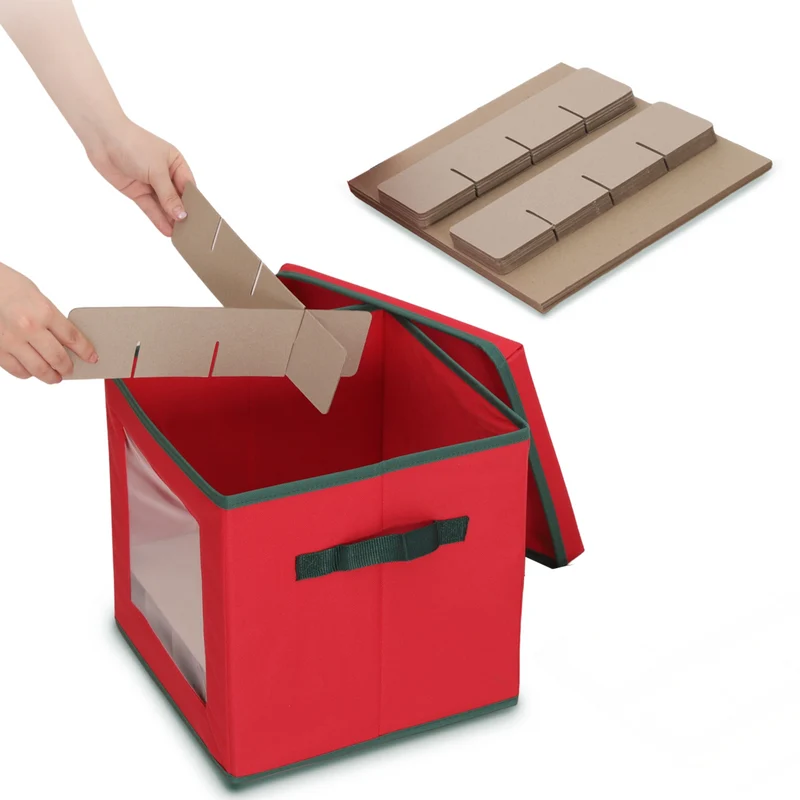 Salcar Aufbewahrungsbox für 64 Weihnachtskugeln – Faltbare Weihnachtsdeko-Box 30,5 cm mit Fächern & flexiblen Trennwänden, Transparentes Sichtfenster