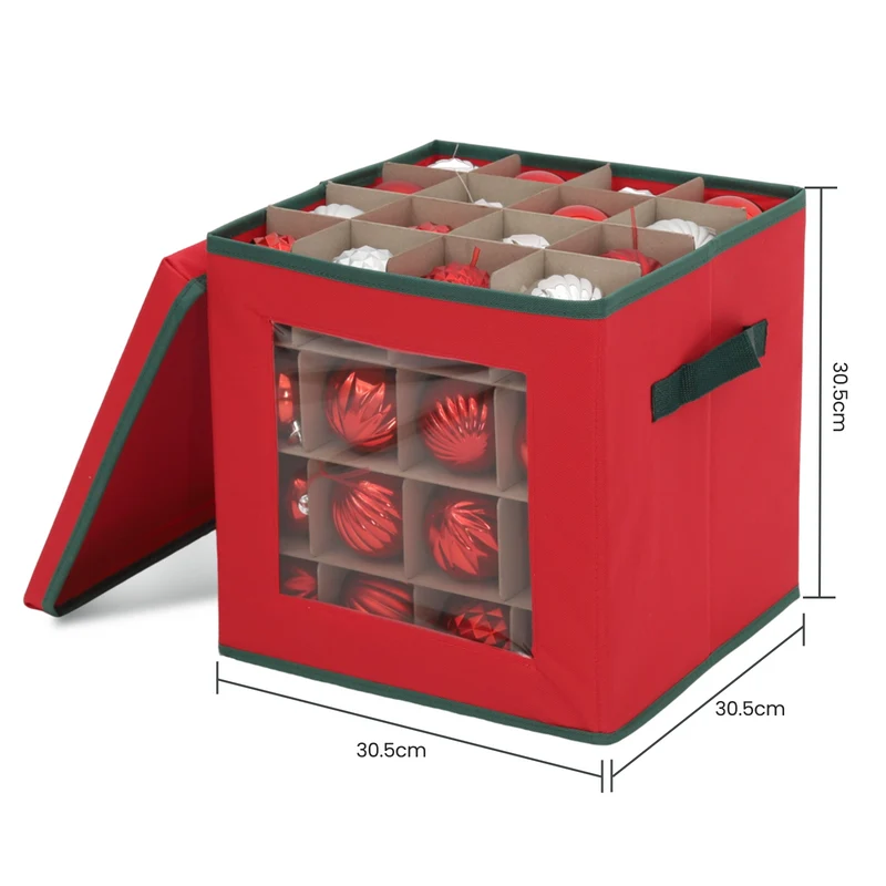 Salcar Aufbewahrungsbox für 64 Weihnachtskugeln – Faltbare Weihnachtsdeko-Box 30,5 cm mit Fächern & flexiblen Trennwänden, Transparentes Sichtfenster