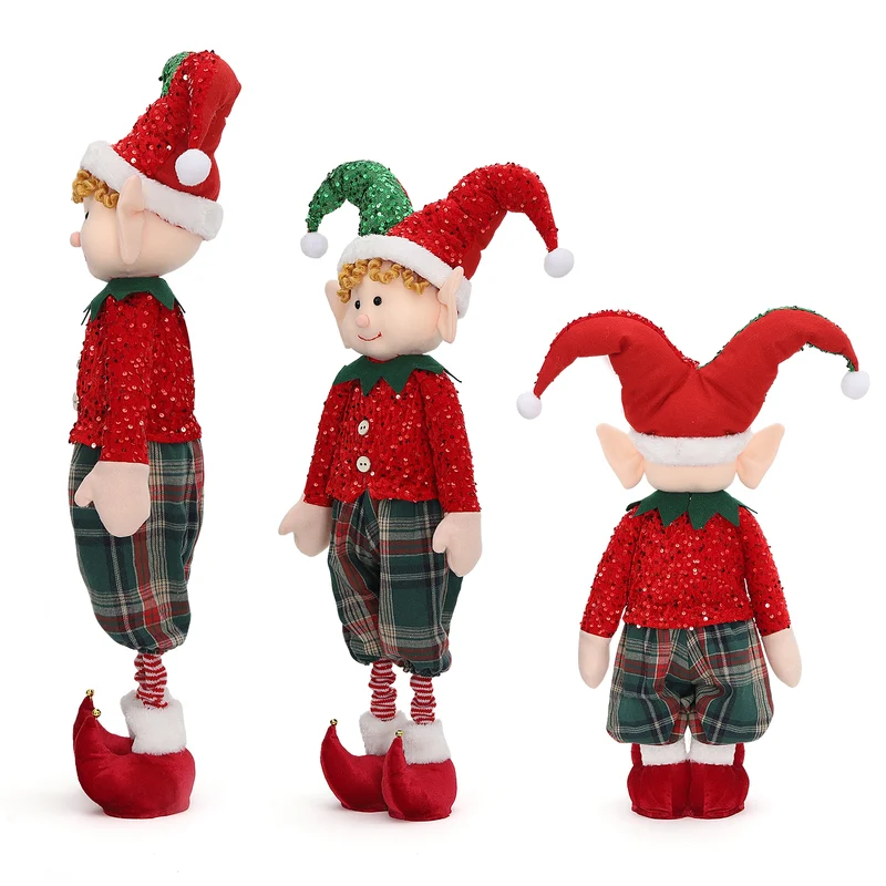 Salcar Weihnachtsjunge 60–90 cm – Stehende Weihnachtsfigur mit teleskopierbaren Beinen, Rote Kleidung & Zipfelmütze, Weihnachtsdeko für Wohnzimmer & Kinderzimmer