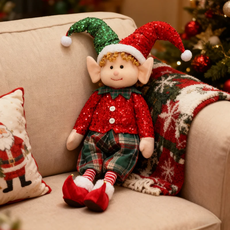 Salcar Weihnachtsjunge 60–90 cm – Stehende Weihnachtsfigur mit teleskopierbaren Beinen, Rote Kleidung & Zipfelmütze, Weihnachtsdeko für Wohnzimmer & Kinderzimmer
