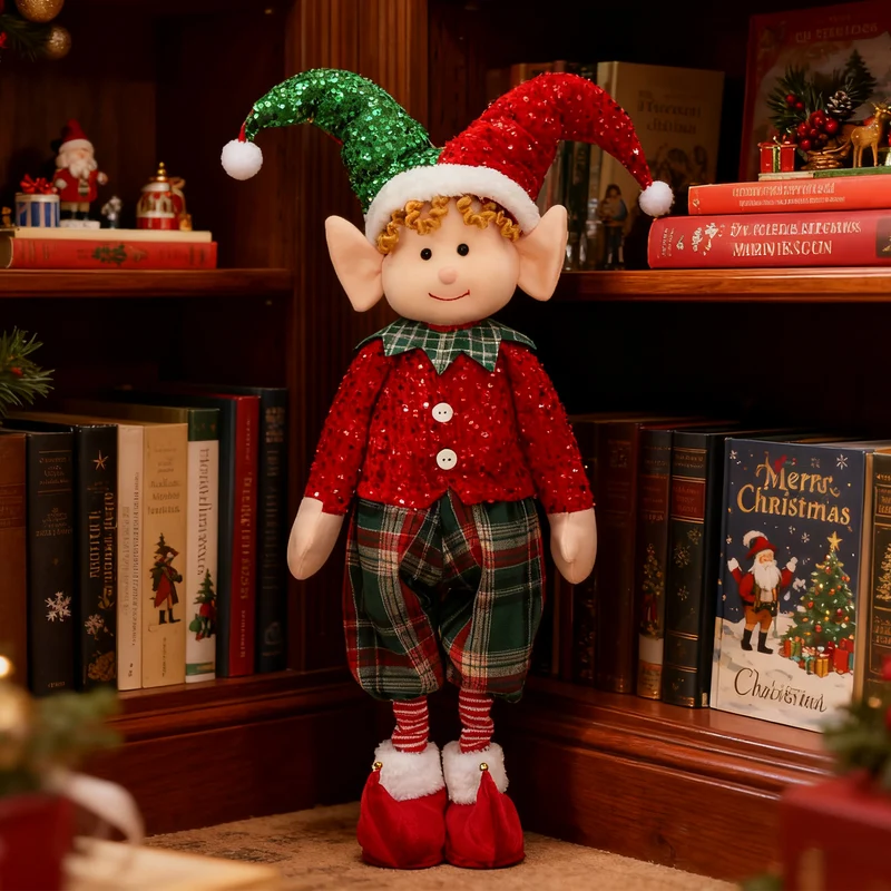 Salcar Weihnachtsjunge 60–90 cm – Stehende Weihnachtsfigur mit teleskopierbaren Beinen, Rote Kleidung & Zipfelmütze, Weihnachtsdeko für Wohnzimmer & Kinderzimmer
