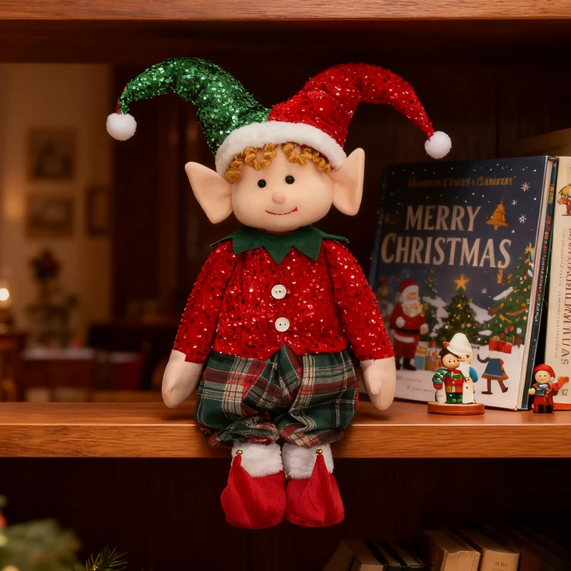 Salcar Weihnachtsjunge 60–90 cm – Stehende Weihnachtsfigur mit teleskopierbaren Beinen, Rote Kleidung & Zipfelmütze, Weihnachtsdeko für Wohnzimmer & Kinderzimmer
