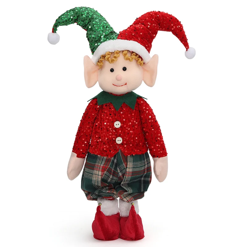Salcar Weihnachtsjunge 60–90 cm – Stehende Weihnachtsfigur mit teleskopierbaren Beinen, Rote Kleidung & Zipfelmütze, Weihnachtsdeko für Wohnzimmer & Kinderzimmer