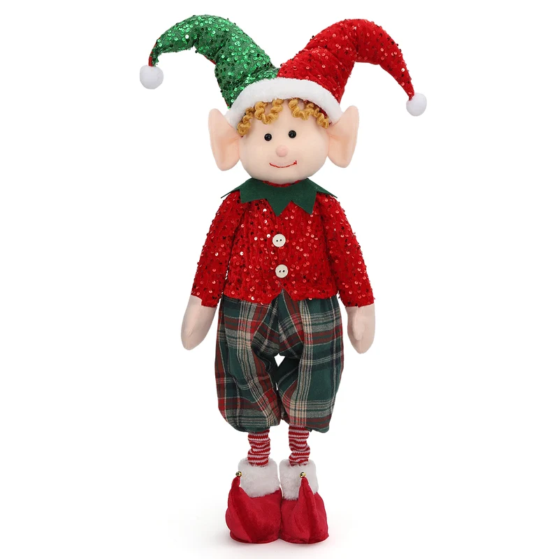 Salcar Weihnachtsjunge 60–90 cm – Stehende Weihnachtsfigur mit teleskopierbaren Beinen, Rote Kleidung & Zipfelmütze, Weihnachtsdeko für Wohnzimmer & Kinderzimmer