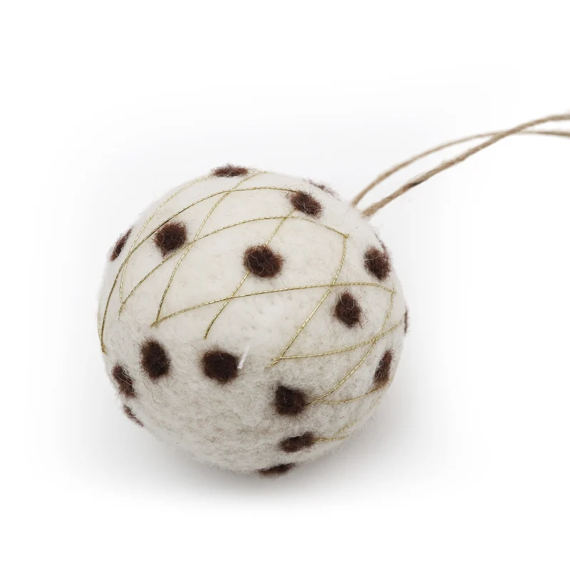 Salcar Weihnachtskugeln 6er Set – Handgefertigte Wollfilz-Kugeln 6 cm mit Juteseil, 3 Designs, Weihnachtsbaumschmuck & Festliche Deko