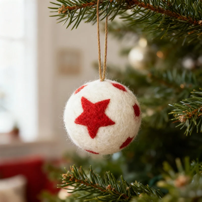 Salcar Weihnachtskugeln 6er Set – Handgefertigte Wollfilz-Kugeln 6 cm mit Juteseil, 3 Designs, Weihnachtsbaumschmuck & Festliche Deko