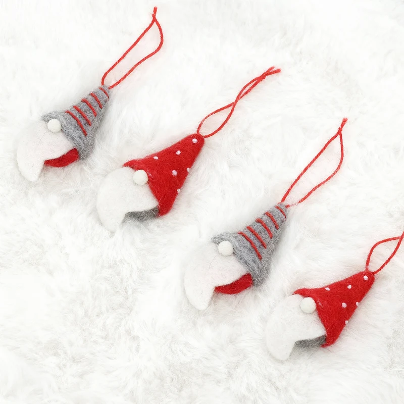 Salcar Christbaumschmuck 4er Set – Handgefilzte Weihnachtsanhänger Wichtel 10 cm aus Wollfilz, Rot & Grau, Baumschmuck Handarbeit für Weihnachtsbaum & Fenster