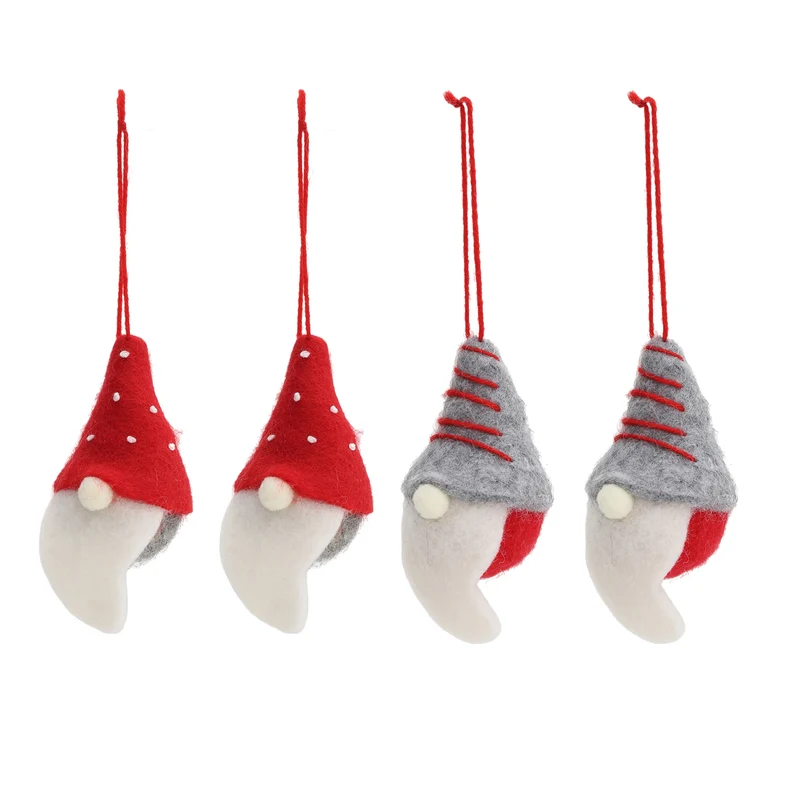 Salcar Christbaumschmuck 4er Set – Handgefilzte Weihnachtsanhänger Wichtel 10 cm aus Wollfilz, Rot & Grau, Baumschmuck Handarbeit für Weihnachtsbaum & Fenster