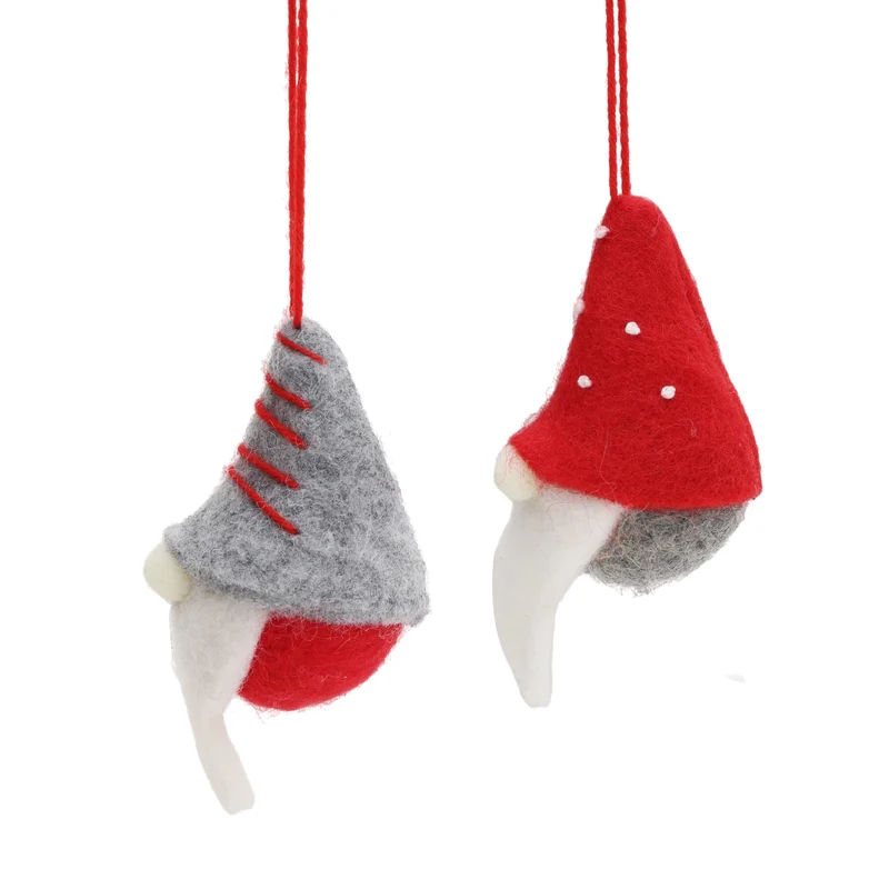 Salcar Christbaumschmuck 4er Set – Handgefilzte Weihnachtsanhänger Wichtel 10 cm aus Wollfilz, Rot & Grau, Baumschmuck Handarbeit für Weihnachtsbaum & Fenster