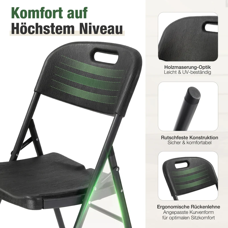 Sekey Klappstuhl Holzmaserung – Klappbare Gartenstühle für Balkon, Terrasse & Garten (2er, 4er & 6er Sets)