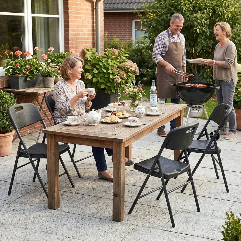 Sekey Klappstuhl Holzmaserung – Klappbare Gartenstühle für Balkon, Terrasse & Garten (2er, 4er & 6er Sets)