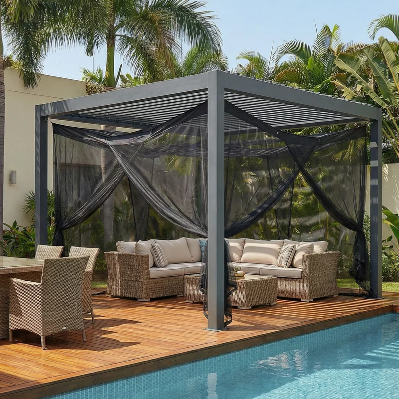 Sekey Moskitonetz Pavillon Schwarz 3,5×2,5×2,5 m – Großes Fliegennetz für Pergola & Terrasse, Robuster Mückenschutz Garten Outdoor mit Zubehör