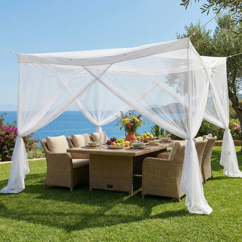 Sekey Moskitonetz Pavillon 3,5×2,5×2,5 m – Großes Fliegennetz für Pergola & Terrasse, Stabiler Mückenschutz Garten Outdoor mit Zubehör