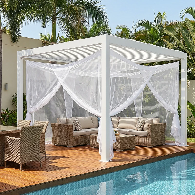 Sekey Moskitonetz Pavillon 3,5×2,5×2,5 m – Großes Fliegennetz für Pergola & Terrasse, Stabiler Mückenschutz Garten Outdoor mit Zubehör