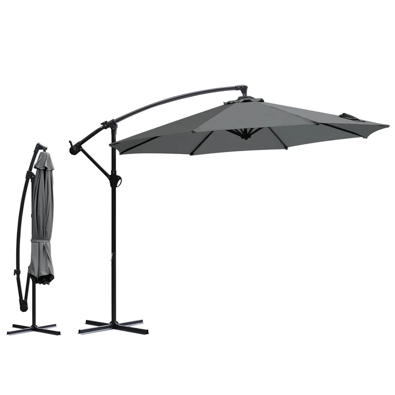 Sekey® Premium Ampelschirm 300 cm – UV50+ Sonnenschutz, stabiler Kurbel-Sonnenschirm mit Aluminiumgestell, 8 Streben, Beige / Grau / Weiß