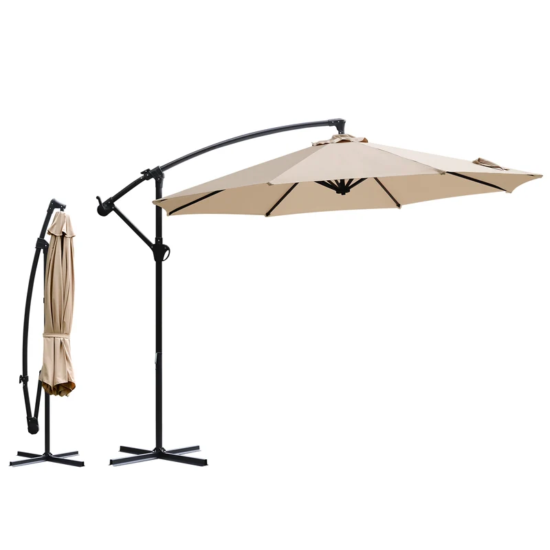 Sekey® Premium Ampelschirm 300 cm – UV50+ Sonnenschutz, stabiler Kurbel-Sonnenschirm mit Aluminiumgestell, 8 Streben, Beige / Grau / Weiß