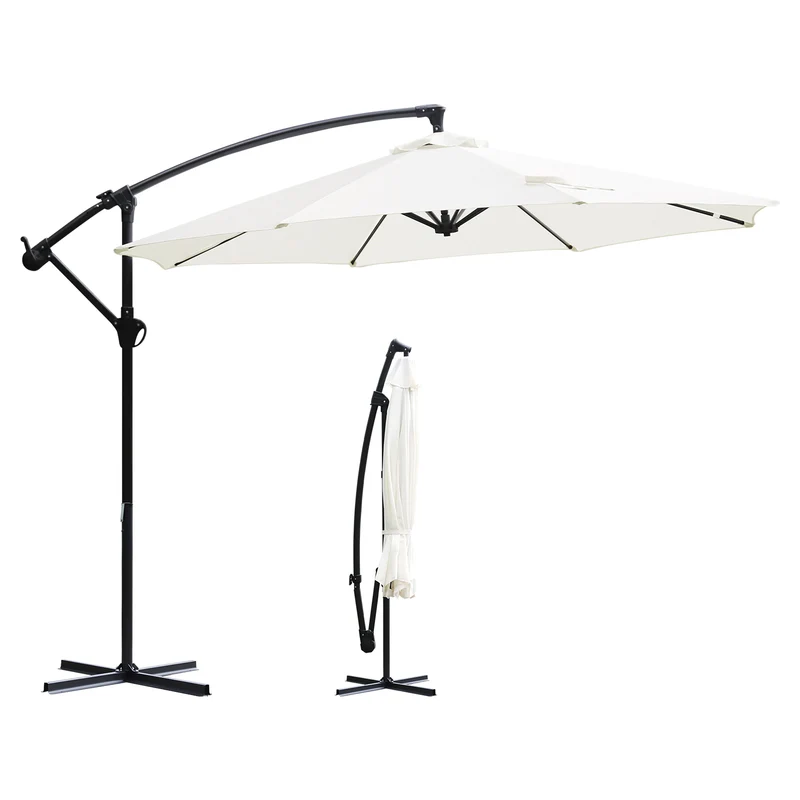 Sekey® Premium Ampelschirm 300 cm – UV50+ Sonnenschutz, stabiler Kurbel-Sonnenschirm mit Aluminiumgestell, 8 Streben, Beige / Grau / Weiß