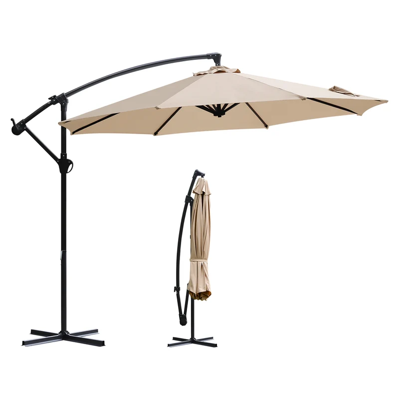 Sekey® Premium Ampelschirm 300 cm – UV50+ Sonnenschutz, stabiler Kurbel-Sonnenschirm mit Aluminiumgestell, 8 Streben, Beige / Grau / Weiß