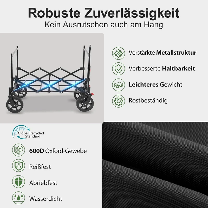 Sekey XXL Faltbarer Kinder-Handwagen mit Dach, 150 L, 150 kg, Sonnenschutz, Strand- & Campingwagen, Grau/Blaugrün/Schwarz, Modell S4018