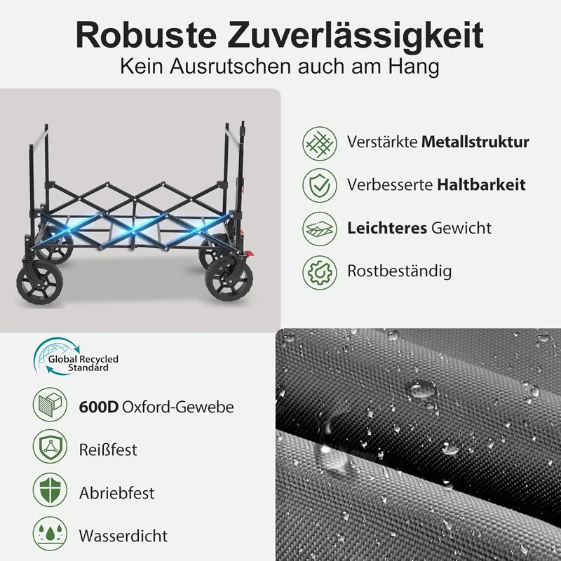 Sekey XXL Faltbarer Kinder-Handwagen mit Dach, 150 L, 150 kg, Sonnenschutz, Strand- & Campingwagen, Grau/Blaugrün/Schwarz, Modell S4018