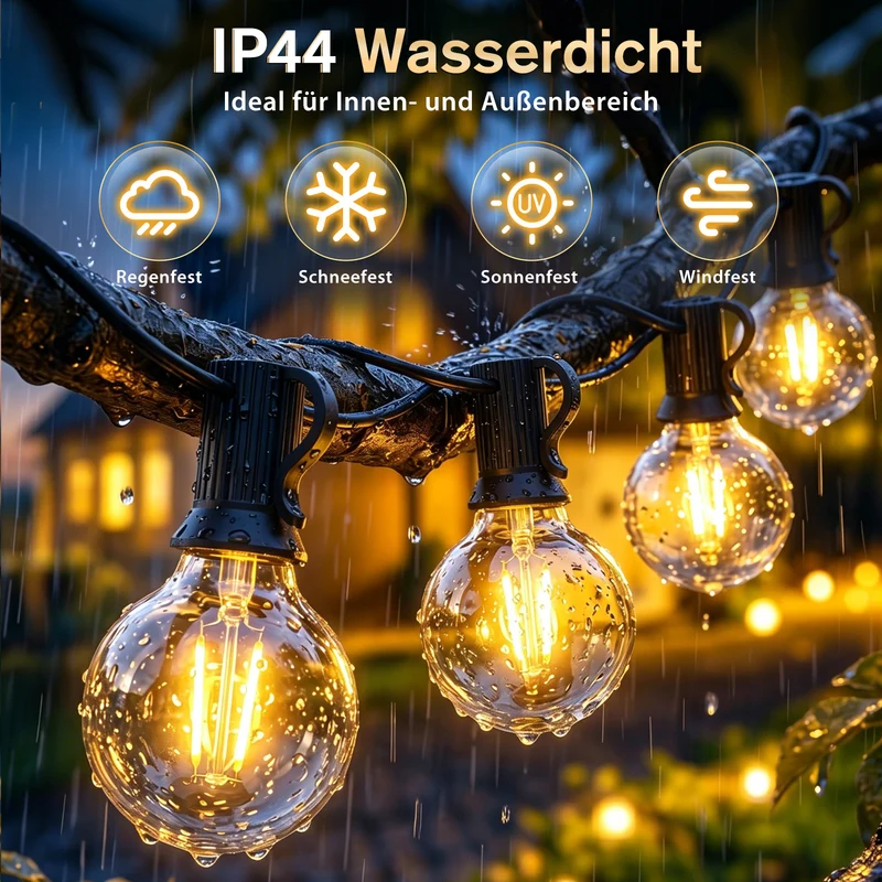 Salcar G40 Solar Lichterkette Außen 7m, 23FT, LED Solarleuchte Outdoor, Warmweiß, Solar & USB aufladbar, Fernbedienung, 8 Modi, Dimmbar, Timer, IP44 wetterfest für Garten, Balkon & Terrasse