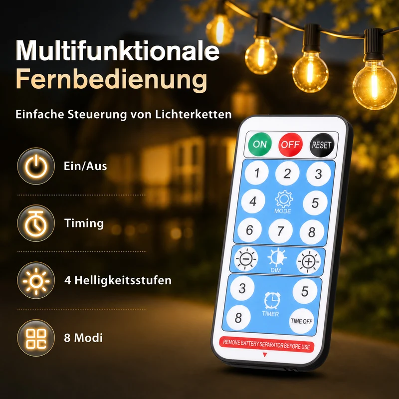Salcar G40 Solar Lichterkette Außen 7m, 23FT, LED Solarleuchte Outdoor, Warmweiß, Solar & USB aufladbar, Fernbedienung, 8 Modi, Dimmbar, Timer, IP44 wetterfest für Garten, Balkon & Terrasse