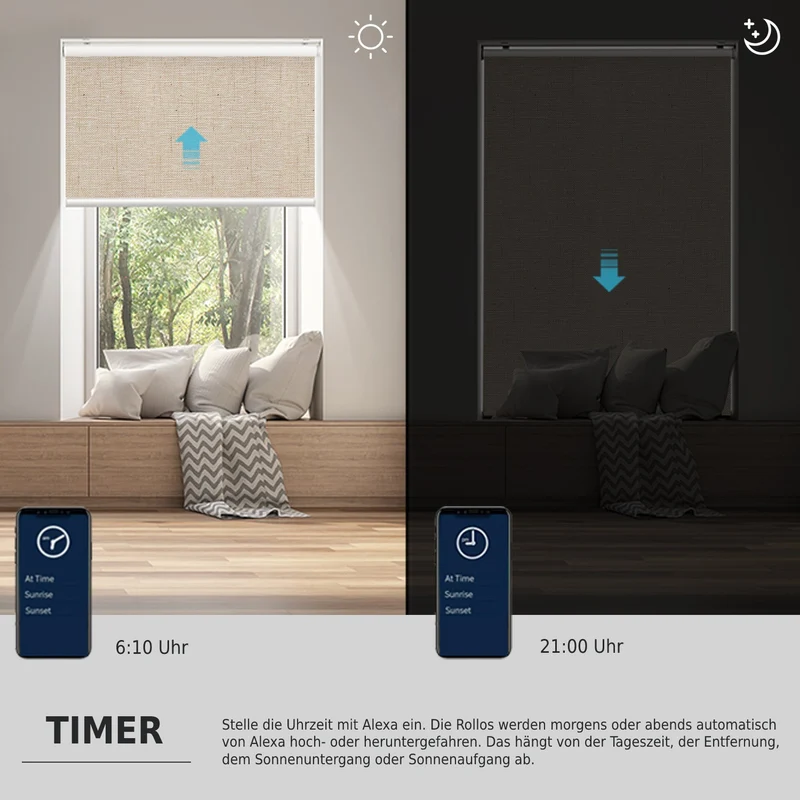 SmartWings Smart Rollos 100% Verdunkelung für Sonnenschutz Leinen