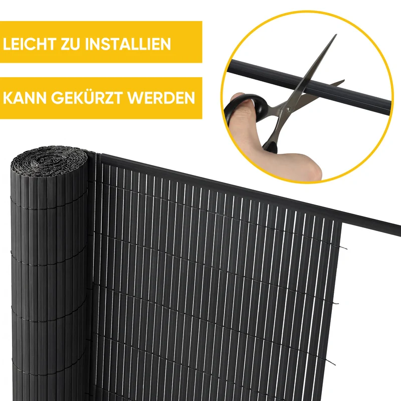 Sekey PVC Sichtschutzmatte – Balkon Sichtschutz mit Abdeckprofil & Kabelbindern, Wind- und Wetterschutz für Balkon und Garten, Anthrazit