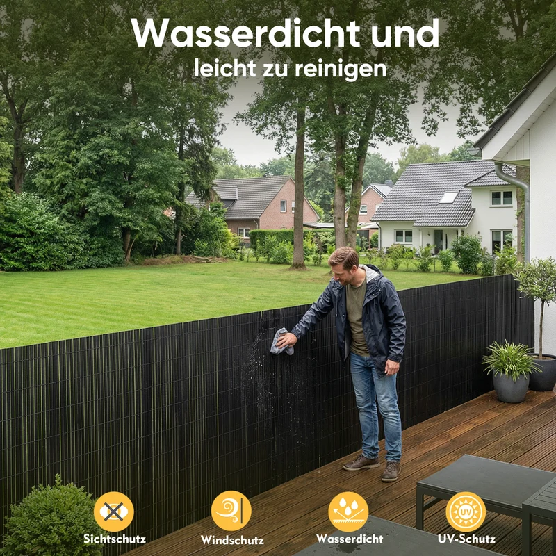 Sekey PVC Sichtschutzmatte – Balkon Sichtschutz mit Abdeckprofil & Kabelbindern, Wind- und Wetterschutz für Balkon und Garten, Anthrazit