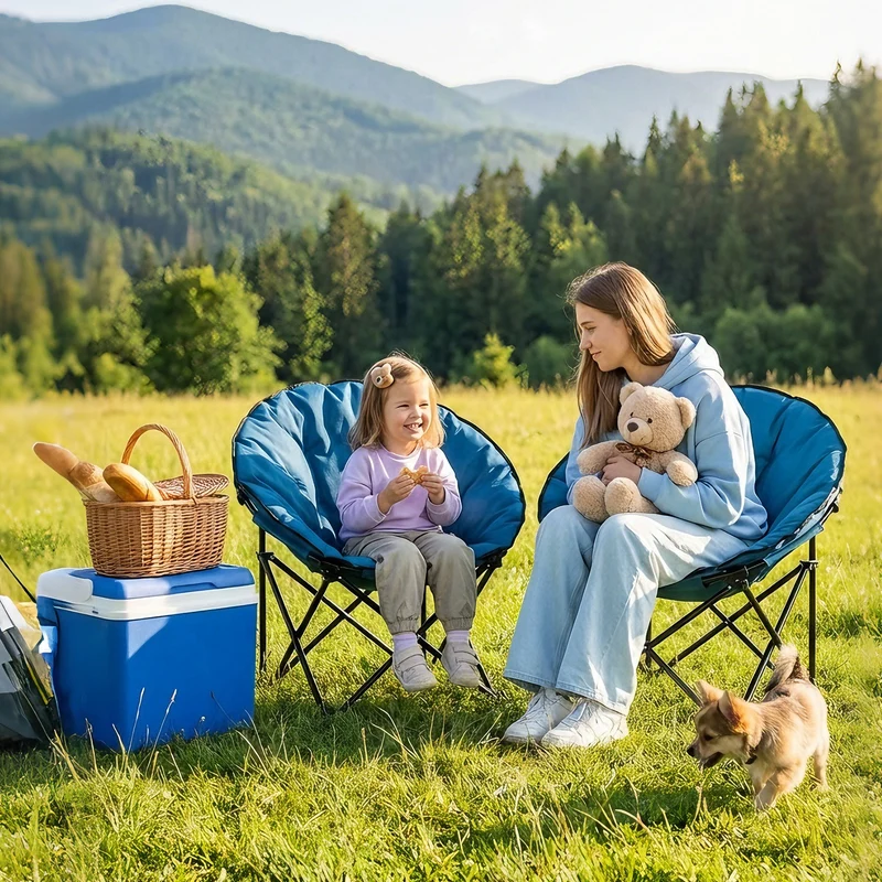 Sekey XXL Moonchair Campingstuhl klappbar bis 140 kg – Gepolsterter Garten- & Outdoor-Stuhl mit hoher Rückenlehne, Blau