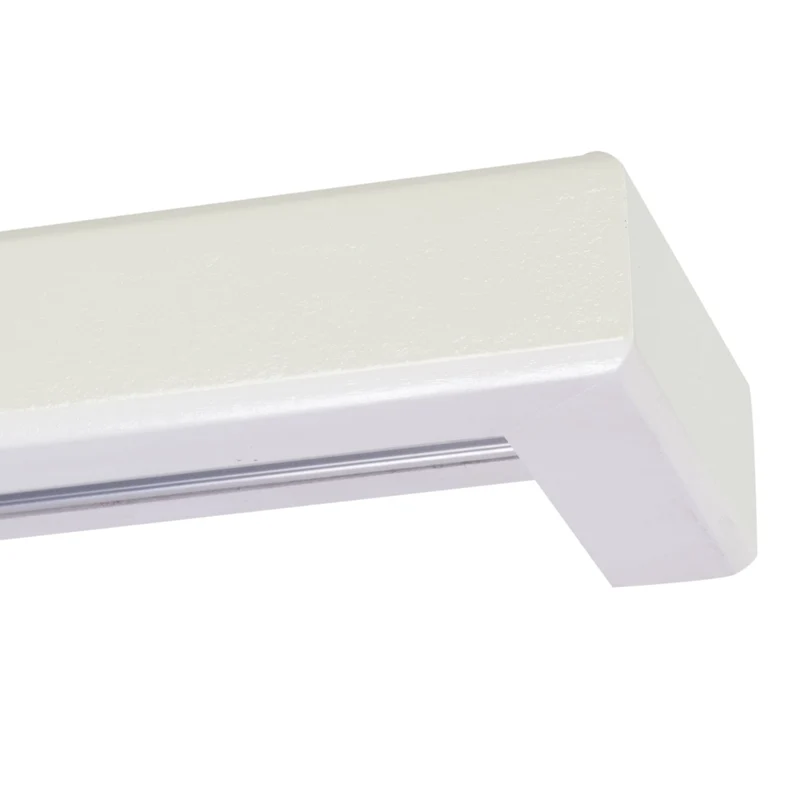 Curtain and drape track system with square wooden valance