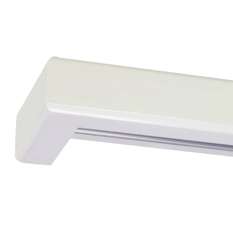 Curtain and drape track system with square wooden valance
