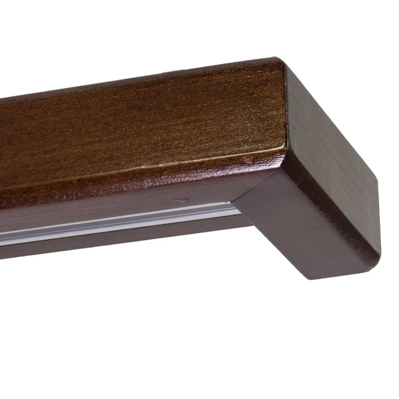 Curtain and drape track system with square wooden valance