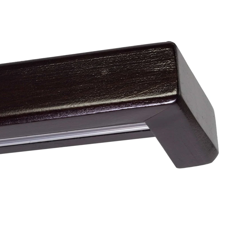 Curtain and drape track system with square wooden valance