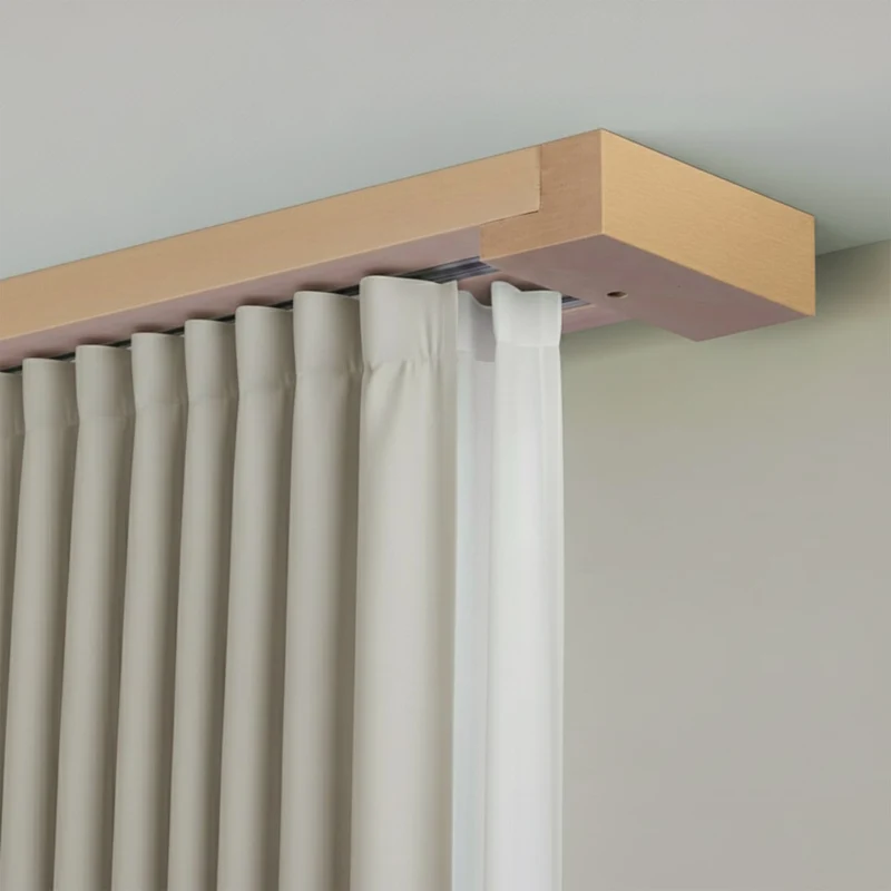 Curtain and drape track system Travetto Double made of wood