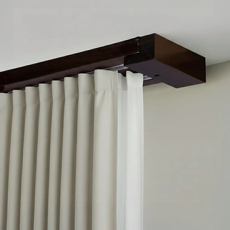 Curtain and drape track system Travetto Double made of wood