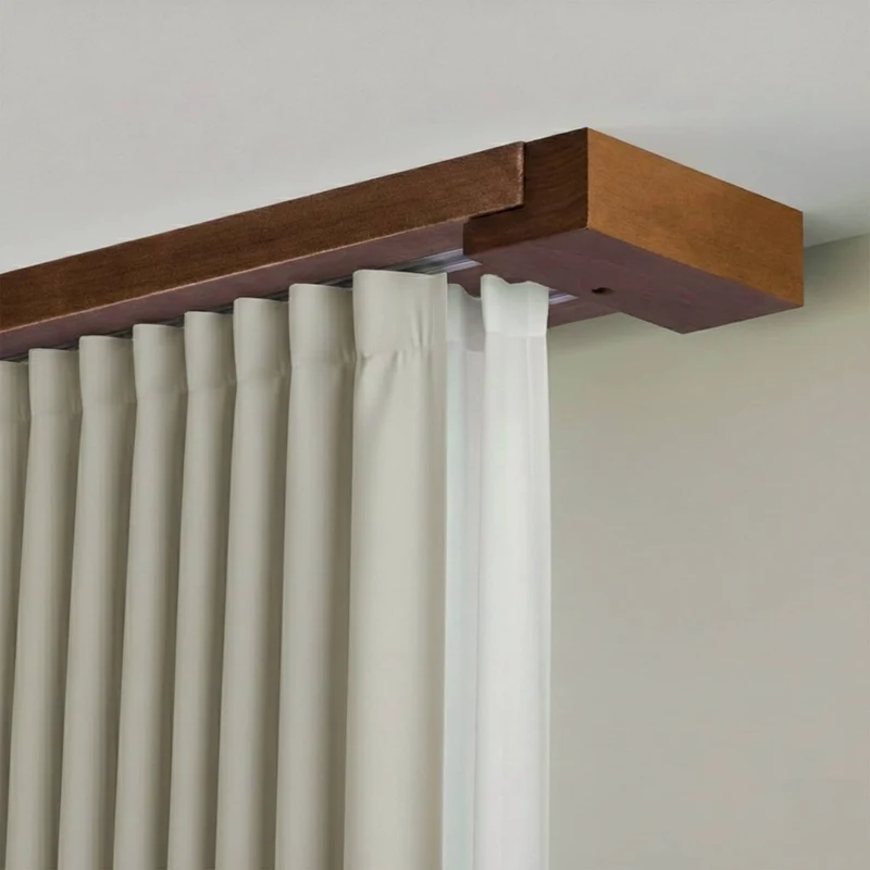 Curtain and drape track system Travetto Double made of wood