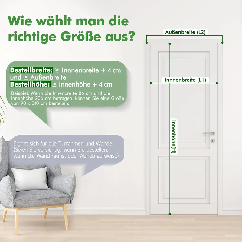 Sekey Fliegengitter Tür, Zuschneidbar & Selbstklebend, Magnetverschluss ohne Bohren, Insektenschutz für Balkon-, Terrassen- & Zimmertüren, Grau
