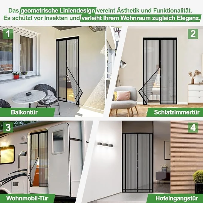 Sekey Magnet Fliegengitter für Balkontür – Selbstklebender Insektenschutz ohne Bohren, zuschneidbar & vielseitig einsetzbar (Schwarz)