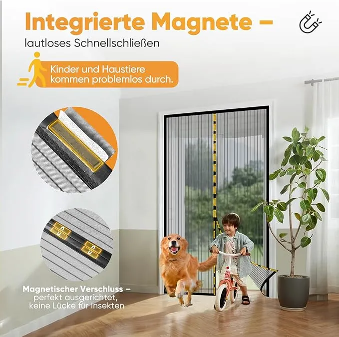 Sekey Fliegengitter Tür, Magnetisch, Reißfest, Ohne Bohren, Lichtdurchlässiger Insektenschutz mit 4 cm Klettband, Wetterfest & Langlebig, Schwarz