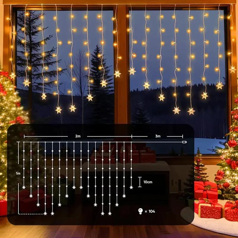 Salcar 2 x 1 m LED Schneeflocke Lichtervorhang, 16 Strängen, 104 LEDs, 31V GS-zertifizierte Stromversorgung
