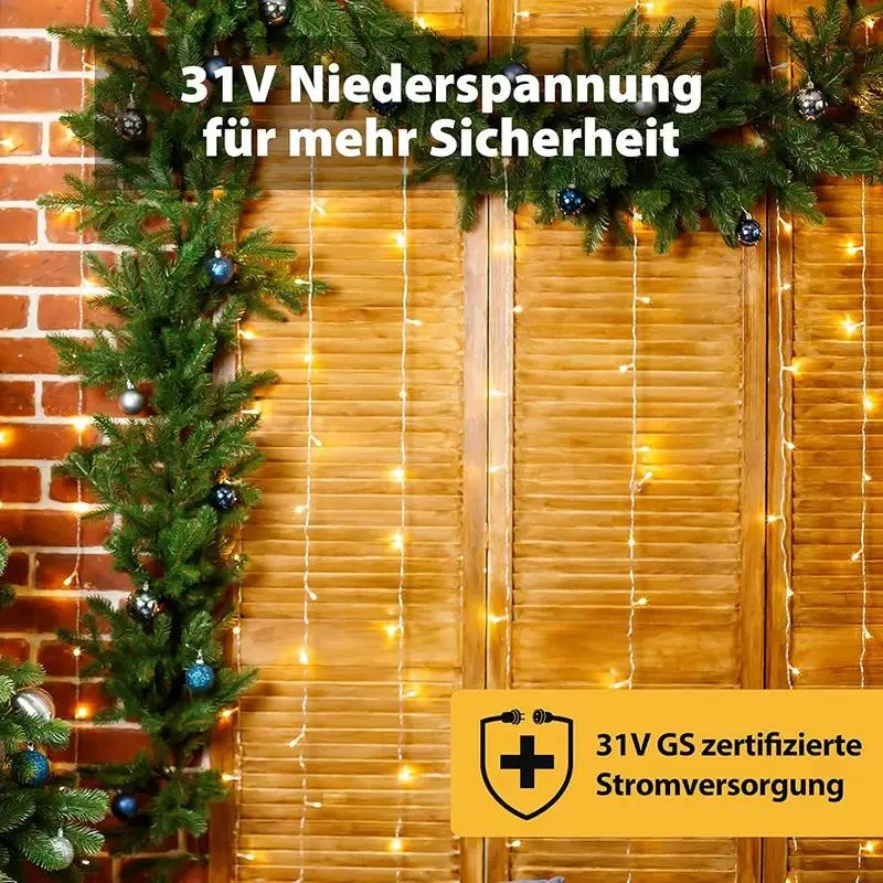 Salcar 2x2m/2x3m/6x3m LED Lichtervorhang, 160/240/600 LEDs, 31V GS-zertifizierte Stromversorgung