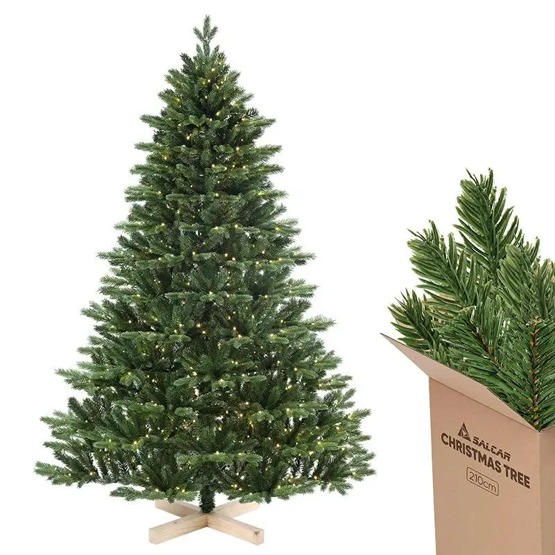 Salcar 180/210cmKünstlicher Weihnachtsbaum, Edeltanne, mit 450/650 LEDs und 1150/1486 PE-Zweigen und 472/728 PVC-Zweigen